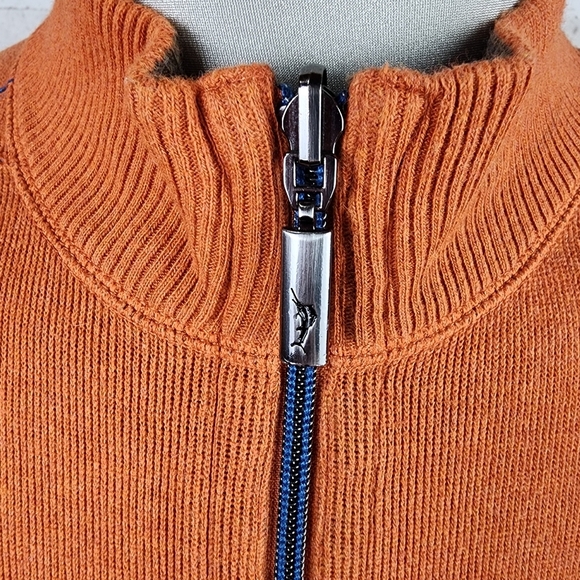 Tommy Bahama Reversible 1/2 Zip Sweater Burnt Orange Taupe Heather Size - Picture 3 of 13